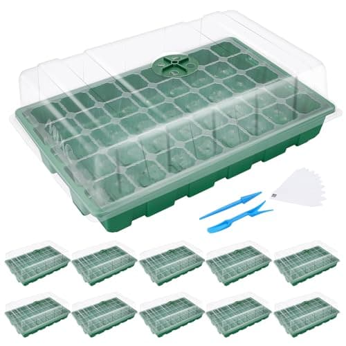 MIXC Seedling Trays Seed Starter Tray, 10-Pack Mini Propagator Plant Grow Kit Greenhouse with Humidity Vented Domes and Base for Seeds' Starting (40 Cells Per Tray, Total 400 Cells), Green - Image 1