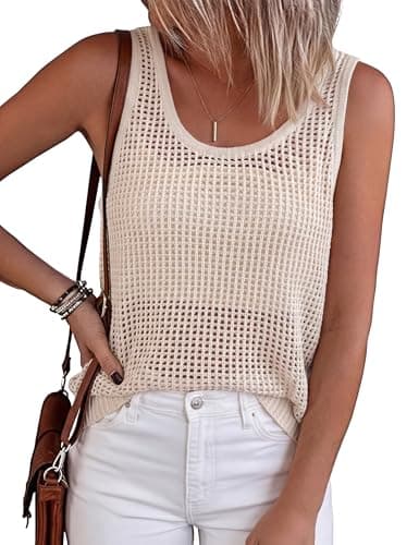 Totatuit Womens Spring Sweater Vest 2026 Boho Summer Tops Cropped Coverup Knit Sleeveless Fit Cami Casual Vacation Outfits Apricot - Image 1