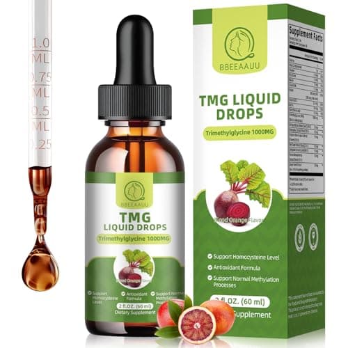 TMG Supplements 1000MG - Trimethylglycine Liquid Drops, Betaine High Absorption, Supports Methylation, Liver Wellness & Cognitive, Non-GMO, Vegan, Blood Orange Flavor, 2 Fl.Oz (1 Pack) - Image 1