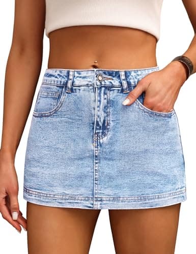 Denim Skort for Women High Waist Mini Denim Skirt Casual Stretch Women Jean Skirt with Pockets US XL - Image 1