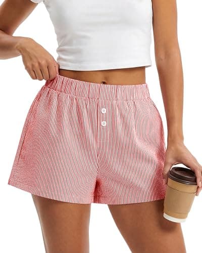 BTFBM Striped Boxer Shorts for Women 2026 Spring Summer Y2k Vacation Beach Bottoms Lounge Sleep Pajama PJ Pants Clothes(Red White, Large) - Image 1