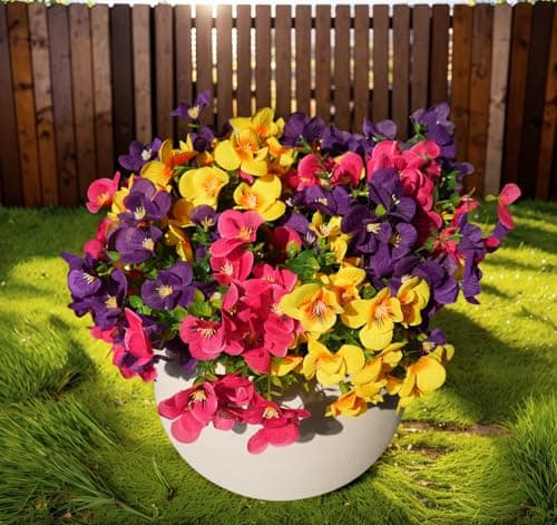 trytuny Artificial Flowers for Outdoor, Realistic Faux Plants for Outside Indoor Porch Patio Window Box Planter Home Decor (12pcs - Yellow Purple Rose red) - Image 1