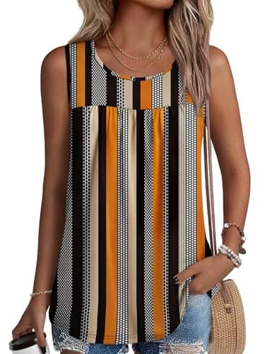 NORACORA Womens Summer Tank Tops Sleeveless T Shirt Casual Loose Fit Tunic Blouses Pattern Stripe Spot XL - Image 1