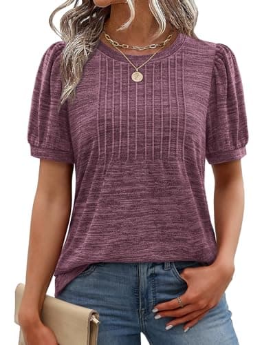 XIEERDUO Women Blouses Dressy Causual Short Sleeve Sweaters Pleated Shirts Womens Spring Tunic Tops Outfits Fashion Clothing 2026 Purple XL - Image 1