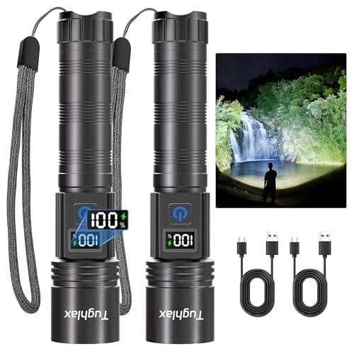 Tughlax LED Rechargeable Flashlights 9900 High Lumens 2Pack, Super Bright Flashlight, Zoomable Powerful Camping Flashlights with LCD Digital Display, 5 Modes Waterproof Flash Light for Home - Image 1