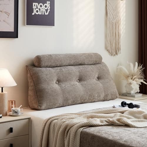 ZERALIVEN Headboard Pillow for Full – Chenille Large Triangular Wedge Pillow for Headboard Gap, Daybed and Couch Backrest, Reading and Sitting Up in Bed with Removable Washable Cover, Brown