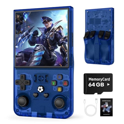 R36MAX Retro Handheld Game Console, 64GB Retro Gaming Console with 4.0 Inch Screen, Portable Video Game Consoles with 4000mAh Battery and Multiple Emulators, Open Linux System (Transparent Blue) - Image 1