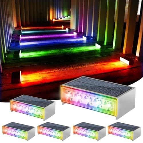 T-SUN Solar Step Lights for Outside 6 Pack Color Changing Solar Step Lights Outdoor Waterproof Stair Lights Solar Powered Lights for Garden Step Stair Front Porch Patio Decor - Image 1