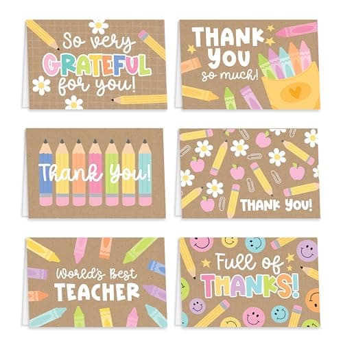 Hadley Designs Teacher Thank You Cards with Envelopes -24 Teacher Appreciation Cards Bulk, Cute Thank You Notes from Students, Teacher's Day End of School Year Christmas & Valentines Card for Teachers