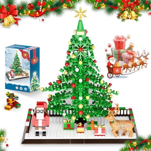 Lmrbelec Christmas Tree Building Blocks, Christmas Decorations Set with Santa Claus & Reindeer, Creative Tabletop Decor Xmas Gifts Toys for Kids Adults Teen Boys & Girls - Image 1