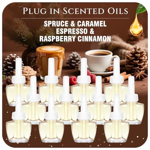 Plug In Refills Air Freshener, Spruce, Caramel, Espresso, Raspberry Cinnamon, for Home and Bathroom 7.92 Fl Oz, 12 Count, Compatible with Air Wick & Glade Not Include Glade Plus - Image 1