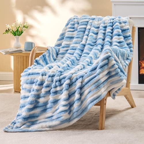 BEDELITE Fleece Throw Blanket for Couch - 300GSM Soft & Warm Fluffy Tie-dye Blue Blanket, Decorative and Giftable Striped Blankets for Women, Men, 50"x60" - Image 1