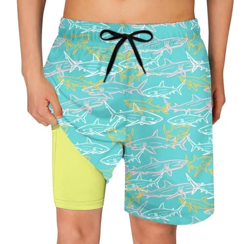 Cozople Boys, Big Kid Swim Trunks Stretchy Boxer Brief Liner Bathing Suit for Teens Novelty Hawaii Palm Tree Swimming Shorts Summer UPF Quick Dry Boardshorts for Beachwear Swimwear Size 14 T - Image 1