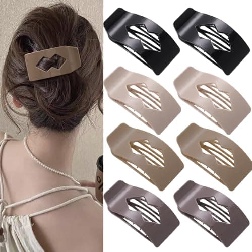 8 Pack Neutral Flat Hair Clips for Women – Large Glossy No-Slip Rectangle Claw Clips Thick & Thin Hair in Black, Blonde and Brown, Strong Hold Square Hair Accessories for Work or Daily Wear - Image 1