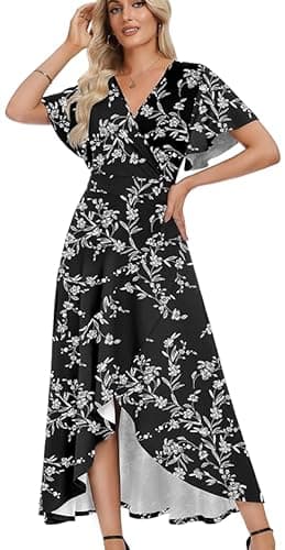 WEACZZY Cocktail Dresses for Women Ruffle Sleeve A Line Evening Party Formal Dresses Long Split Elegant Wedding Guest Dresses,White Black,3XL - Image 1