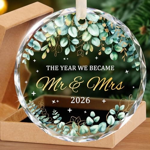 Wedding Gifts for Couples 2026, Premium Crystal Glass First Christmas Married Ornament, Mr and Mrs Gifts for Newlyweds, Just Married Bridal Shower Decor, Unique Keepsake Present for Bride & Groom - Image 1