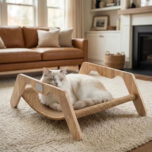 ORDORA 2-in-1 Cat Scratcher Bed, Elevated Wooden Cats Scratch Pad with Plush Mat & Sisal Cat Scratcher for Indoor Cats, Lounger Furniture for Sleeping & Scratching, 23.6"×17.7" - Image 1