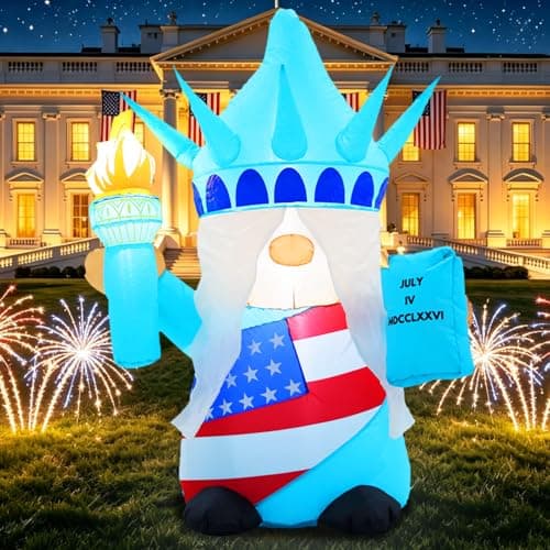 GIFTFIND 4th of July Inflatables Outdoor Decorations, 4FT Patriotic Independence Day Inflatable Liberty Gnome, Built in LED Lights Holiday Blow up for Party Garden Yard Lawn Decor
