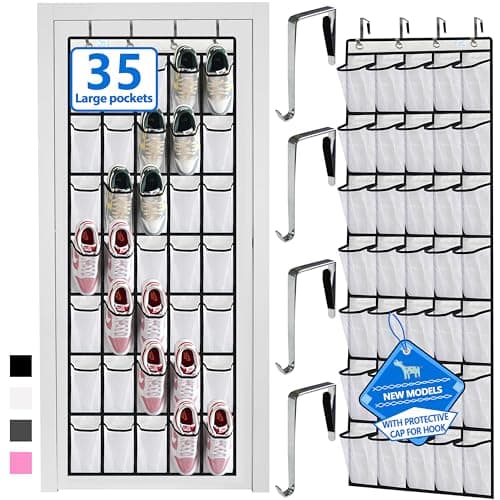 over the door shoe organizer,2025 upgraded,shoe organizer,35 Huge pockets,over door shoe organizer,Store size 13 shoes,shoe organizer,Strong material,hooks Suitable for various doors,White/black - Image 1