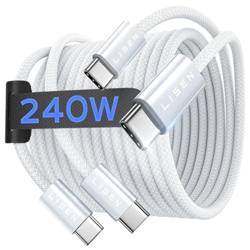 LISEN 240W USB C to USB C Cable Fast Charging Computer Security Cables Type C Charger Fast Charging Cord Type C Cable for iPhone 17 16 iPad MacBook Pro Air Samsung S25,10ft+10ft/2 Pack/White - Image 1