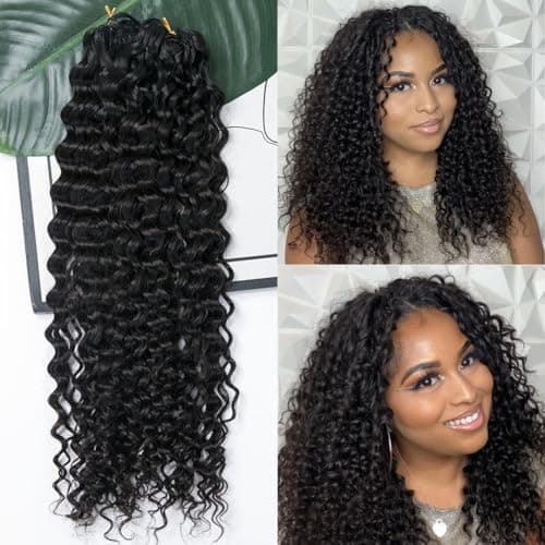 YWIGS Pre-Separated Human Crochet Hair Water Wave Crochet Human Hair Extensions Feather Crochet Human Hair 12" NC 50 Strands
