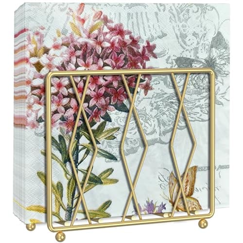 LWSFF Napkin Holder for Table, Modern Metal Napkin Holders for Paper Napkins & Kitchen Dining & Countertops, Cocktail Upright Napkin Holder Dispenser Suitable for All Room Decors (Small, Gold) - Image 1