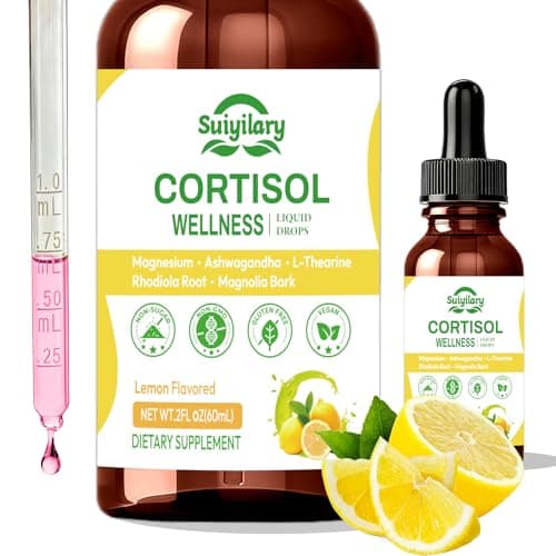 Suiyilary Cortisol Liquid Drops Support Supplements for Men and Women, Cortisol Detox Hormone Balance with Magnesium, Ashwagandha, L-theanine for Mood Support, Lemon Flavor, 60ml - Image 1
