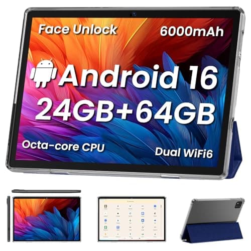 COLORROOM Android16 Tablet,10inch Tablets, Octa Core CPU, 24GB+64GB+512GB Expansion, 6000mAh Battery+18W Fast Charging, Dual WiFi, Dual Cameras,Widevine L1 Google Kids Space, Blue - Image 1
