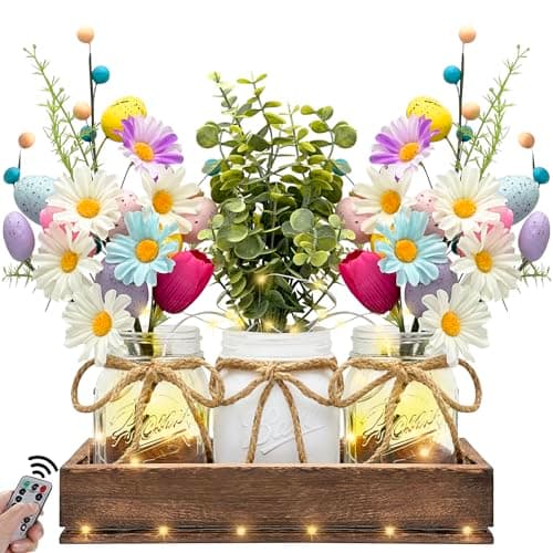 HOMECOR Easter Centerpiece Light Table Decorations - Table Runner Easter Decor Coffee Table Decor with Wood Tray and Remote Control Led Light Table Centerpieces for Home Kitchen Dining Living Room - Image 1