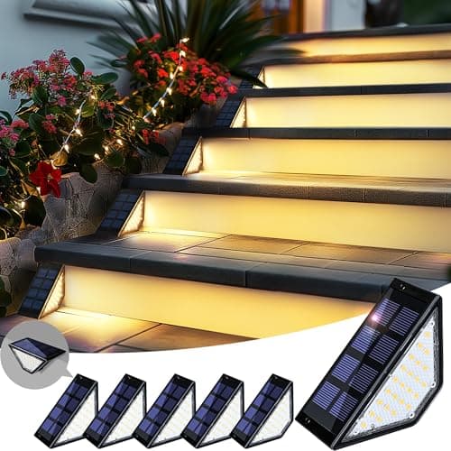 PATIOWIN 6 Pack Solar Step Lights for Outside, 24 LEDs Solar Stair Lights Waterproof IP65, Solar Deck Lights Outdoor Decor for Garden, Porch, Pathway, Patio, Fence, Balcony(Warm White) - Image 1