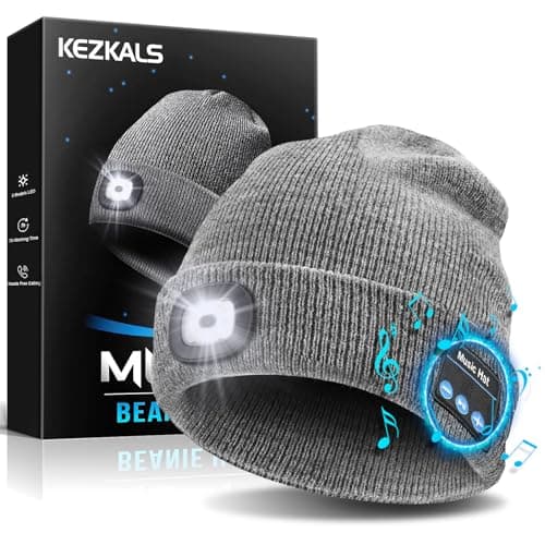 KEZKALS Gifts for Men LED Bluetooth Beanie Hat Camping Hiking Accessories, Gifts for Men Who Want Nothing, Cool Gadgets Anniversary Birthday Gift for Dad Husband Him Boyfriend, Cool Gadgets Grey - Image 1