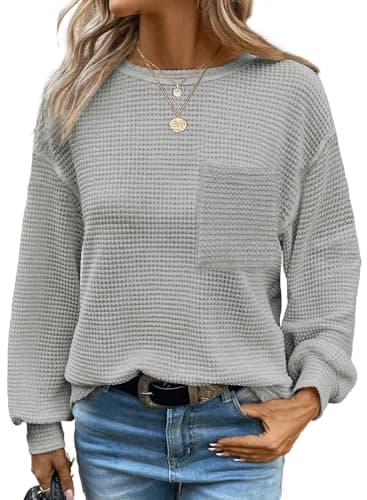 Dokotoo Long Sleeve Shirts for Women 2026 Spring Outfits Fashion Womens Tops Trendy Cute Sweaters Blouses for Women Dressy Casual Business Tunic Teacher Comfort Tops Loose Plus Size Clothing Grey - Image 1