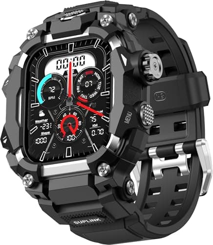 SUPLINK Rugged Case with Band for Apple Watch Bands 44mm, Compatible with Apple Watch Series 6 5 4 SE 3/SE 2/SE, Protective Bumper Cover for iWatch Bands Men (Silver) - Image 1