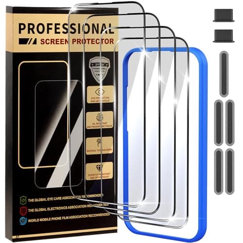 jpyyw 4 Pack for iPhone 14 Pro Screen Protector, Military-Grade Shatterproof, 9H Hardness, Full Coverage Tempered Glass with Install Frame - Image 1