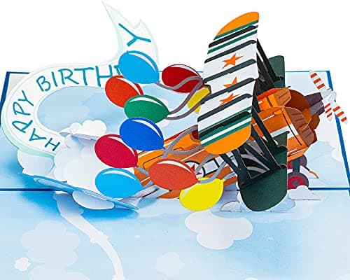 Paper Love Happy Birthday Biplane, Pop Up Birthday Card, For Him, Boy, Husband, Kids, Adults - 5" x 7" Cover - Includes Envelope and Note Tag - Image 1