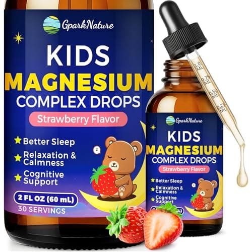 Kids Magnesium Liquid Drops - Magnesium Glycinate Liquid for Kids, Magnesium Supplement with L-theanine, Omega-3, D3 for Sleep, Calm, Relaxation, Brain & Bone Support - Strawberry Flavor 2FL Oz - Image 1