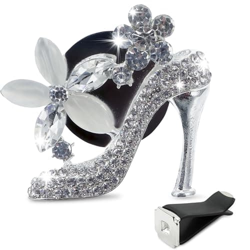 Silver Flower and High Heel Decor Air Vent Clips Car Accessories - Compact Stylish Bling Car Accessories for Women Interior Upgrade - Sparkling Freshener for Horizontal & Vertical Vents, Easy to Use - Image 1