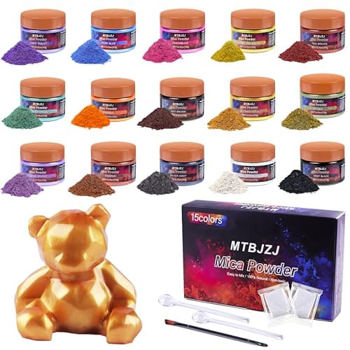 MTBJZJ Mica Powder for Resin, 15 Colors - 20g/Bottle of Epoxy Resin Color Pigment,for Candle Dye, Lip Gloss Pigment, Soap Making, Slime Colorant, Paint, Bath Bombs,Nail Polish and Eye Shadow - Image 1