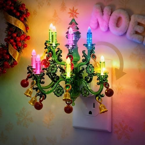 JandCase Night Lights Plug into Wall, Christmas RGB Pendant Night Light with Flame Effect,10 Color Changing Nightlight with180° Rotatable,Dimmable Plug in Night Light for Home Holiday Decor - Image 1