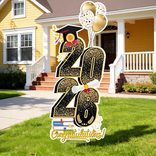 2026 Graduation Decorations Yard Sign, 3.5 FT Tall Class of 2026 Congrats Grad Yard Sign with Stakes for Outdoor Indoor Graduation Party Garden Lawn Decoration Supplies(Black Gold) - Image 1
