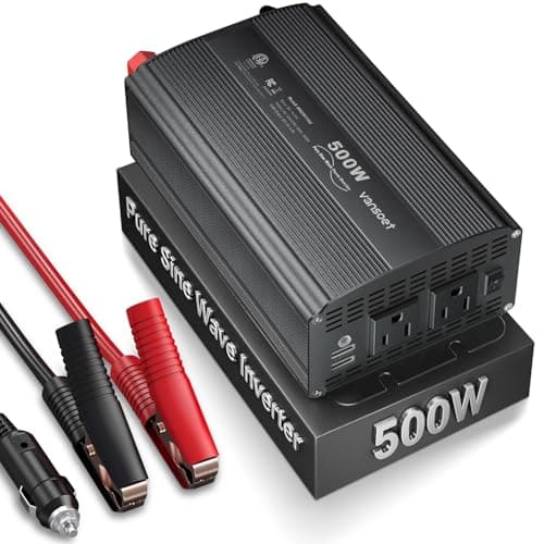 VANSOET 500W Pure Sine Wave Power Inverter DC 12V to 110V AC Car Inverter Adapter with 4.2A Dual USB Charging Ports and 2 AC Outlets Inverter(Black) - Image 1