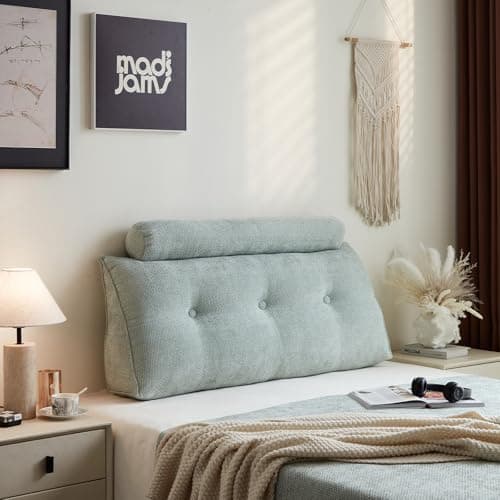 ZERALIVEN Headboard Pillow for Full – Chenille Large Triangular Wedge Pillow for Headboard Gap, Daybed and Couch Backrest, Reading and Sitting Up in Bed with Removable Washable Cover, Green - Image 1