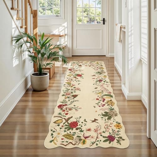 Rugflix 2x6 Runner Rug for Hallway, Washable Kitchen Runner Non Slip, Soft Low Pile Entryway Carpet, Vintage Floral Stain Resistant Long Laundry Room Rugs for Bedroom, Stairs - Image 1