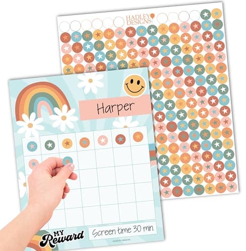 Star Sticker Chart For Kids Behavior -25 Toddler Sticker Reward Chart For Kids Incentives, Behavior Chart For Kids At Home & Classroom, Retro Incentive Chart For Classroom Must Haves - Image 1