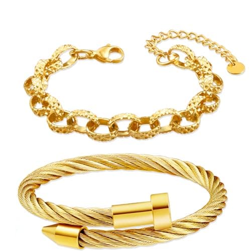 LCTrusttmor Gahna 18K Gold Plated Bracelets Set for Women, Stackable Adjustable Chain Link Bracelet, Trendy Jewelry Gifts - Image 1