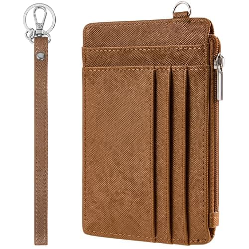 SEAVILIA Small Wallet for Women Slim Wristlet Keychain Wallets RFID Credit Card Holder With Zipper Pocket, ID Window (Brown) - Image 1