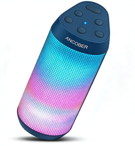 ANCOBER Bluetooth Speaker, Portable Wireless Speaker with HD Crystal Stereo Sound, LED Lights, IPX4 Waterproof, TWS Pairing, BT5.3, Electronics Gadget for Home/Party/Outdoor/Camping, Gifts (Jeansblue) - Image 1