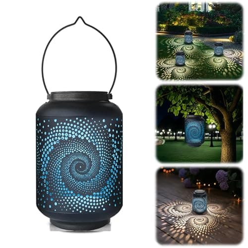 Solar Lanterns Outdoor Waterproof - 7.8" x 4.7" Solar Light for Outside with Blue Spiral, Pathway Landscape Lights for Garden, Patio, Backyard, Porch, Lawn, Cool Gifts for Women, Mom - Image 1