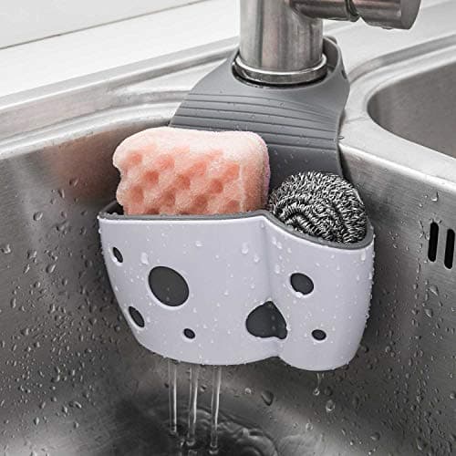 UNIKON 2 Pack Sink Caddy Sponge Holder Organizer, Hanging Kitchen Adjustable Strap Faucet Caddy, White - Image 1