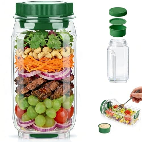 VKX 2026 Upgraded Salad Jar Side Open, 35oz (1000ml) Leakproof Salad Jar Lunch Container with Dressing Cup & Lid, Dishwasher Safe for Office & Outdoors, Travel (Green) - Image 1
